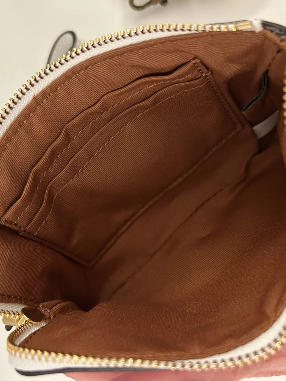 COACH White Signature Wristlet Clutch with Gold Logo